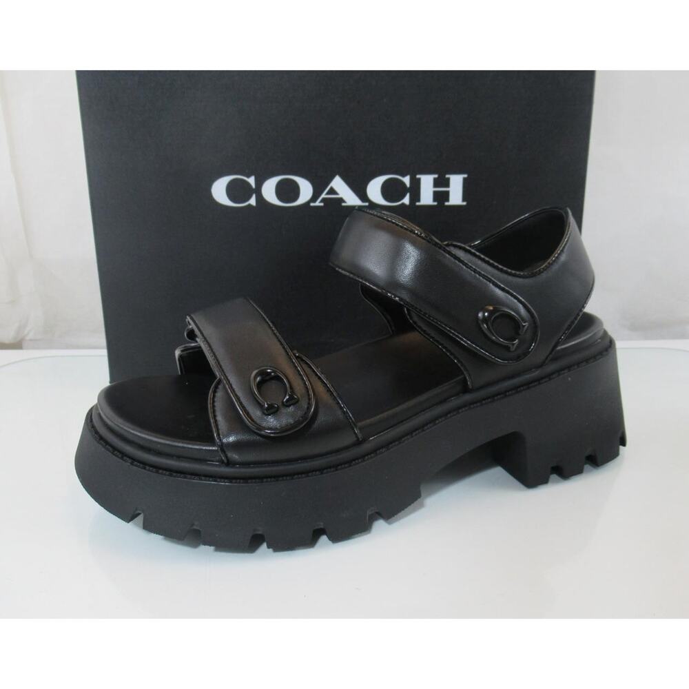 Coach Size 7.5 Brynn Platform Double Strap Sandal Chunky Lug Platform Black - Picture 2 of 11
